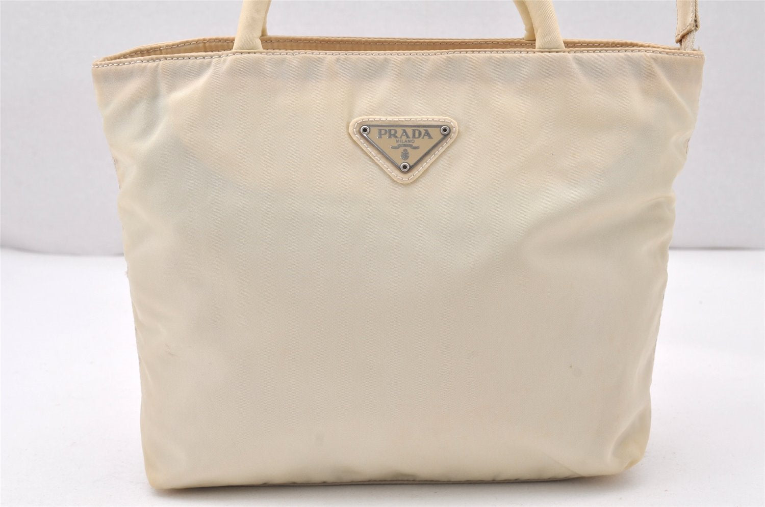 Authentic PRADA Vintage Nylon Tessuto Tote Hand Bag White Cream 5657K