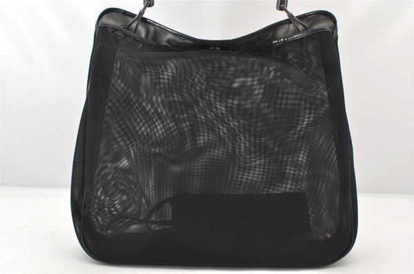 Authentic GUCCI Bamboo Shoulder Hand Bag Purse Mesh Leather 0015577 Black 5658K