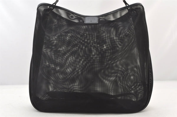 Authentic GUCCI Bamboo Shoulder Hand Bag Purse Mesh Leather 0015577 Black 5658K