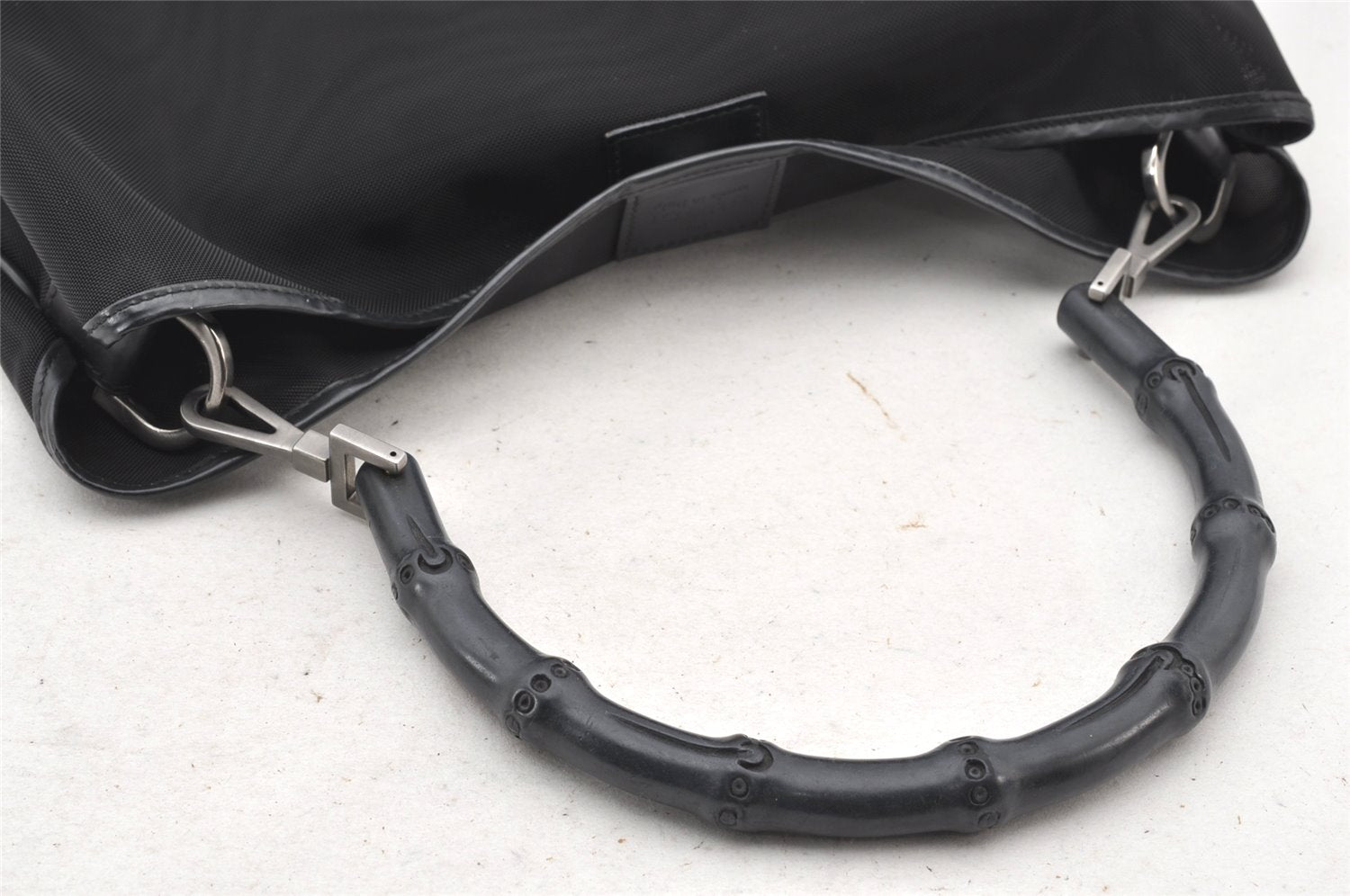 Authentic GUCCI Bamboo Shoulder Hand Bag Purse Mesh Leather 0015577 Black 5658K