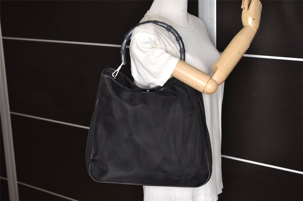 Authentic GUCCI Bamboo Shoulder Hand Bag Purse Mesh Leather 0015577 Black 5658K