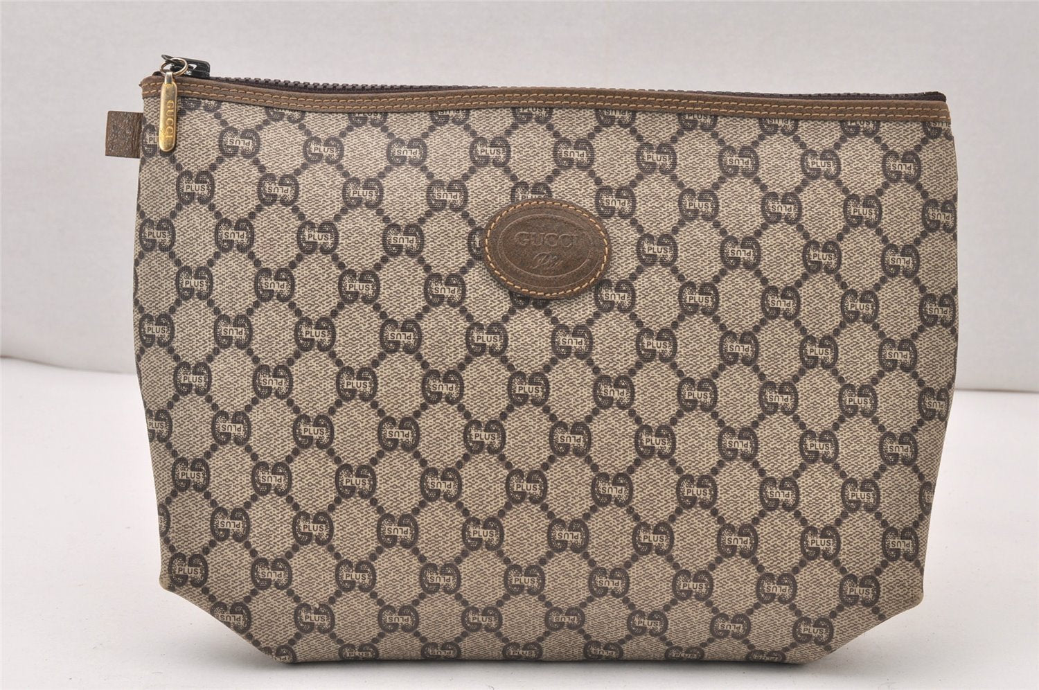 Authentic GUCCI Vintage GG Plus Clutch Hand Bag Purse PVC Leather Brown 5660K