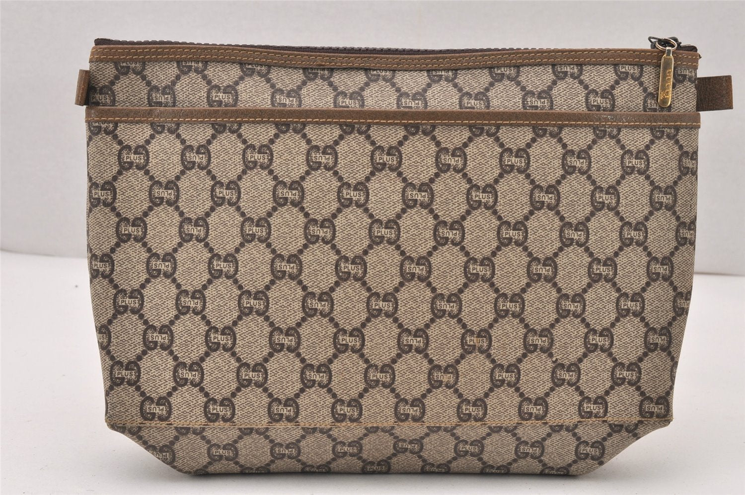 Authentic GUCCI Vintage GG Plus Clutch Hand Bag Purse PVC Leather Brown 5660K