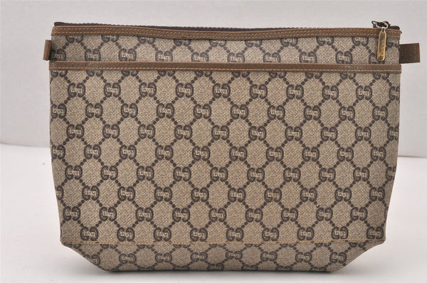 Authentic GUCCI Vintage GG Plus Clutch Hand Bag Purse PVC Leather Brown 5660K