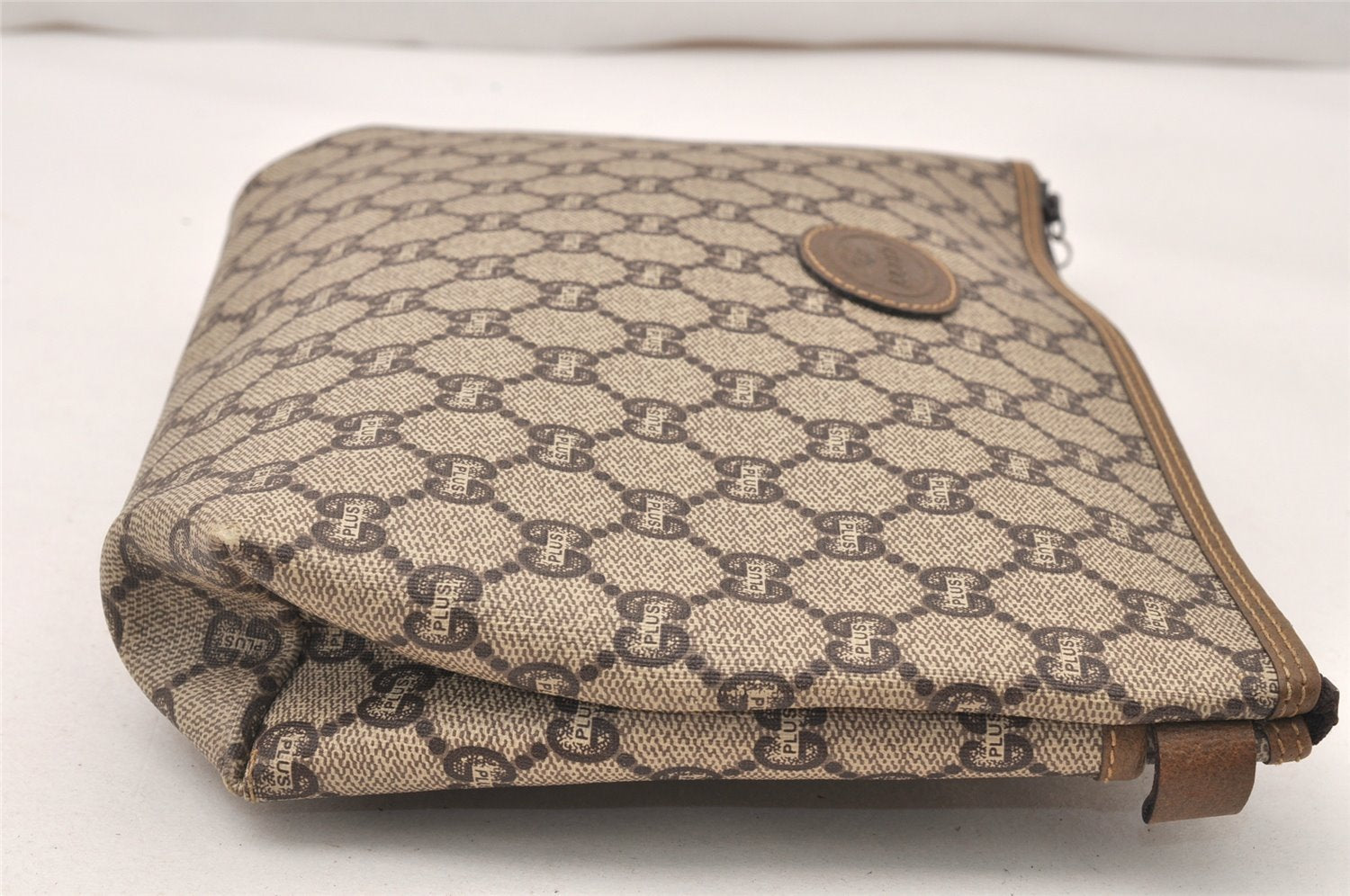 Authentic GUCCI Vintage GG Plus Clutch Hand Bag Purse PVC Leather Brown 5660K