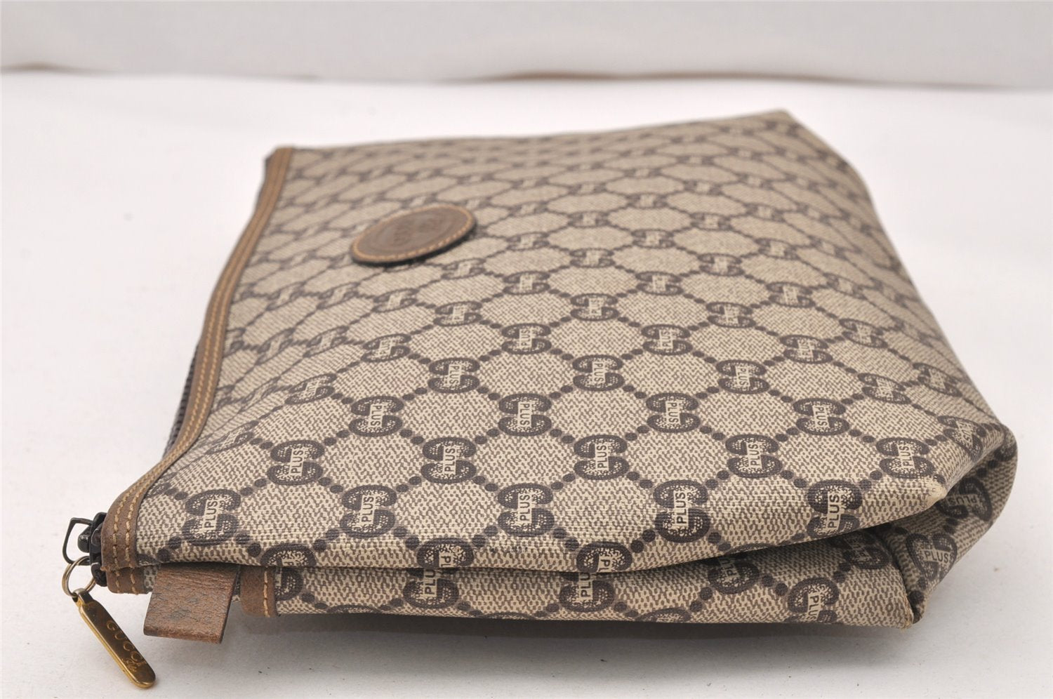 Authentic GUCCI Vintage GG Plus Clutch Hand Bag Purse PVC Leather Brown 5660K