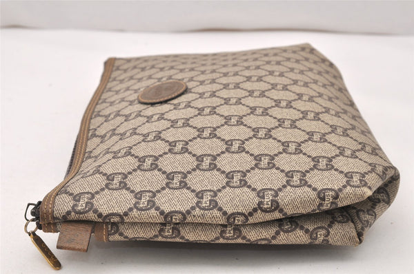 Authentic GUCCI Vintage GG Plus Clutch Hand Bag Purse PVC Leather Brown 5660K