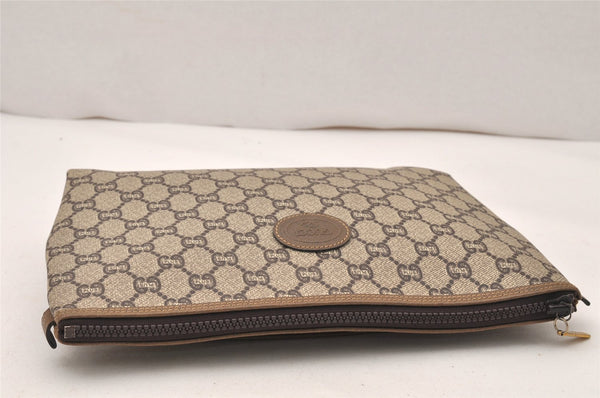 Authentic GUCCI Vintage GG Plus Clutch Hand Bag Purse PVC Leather Brown 5660K