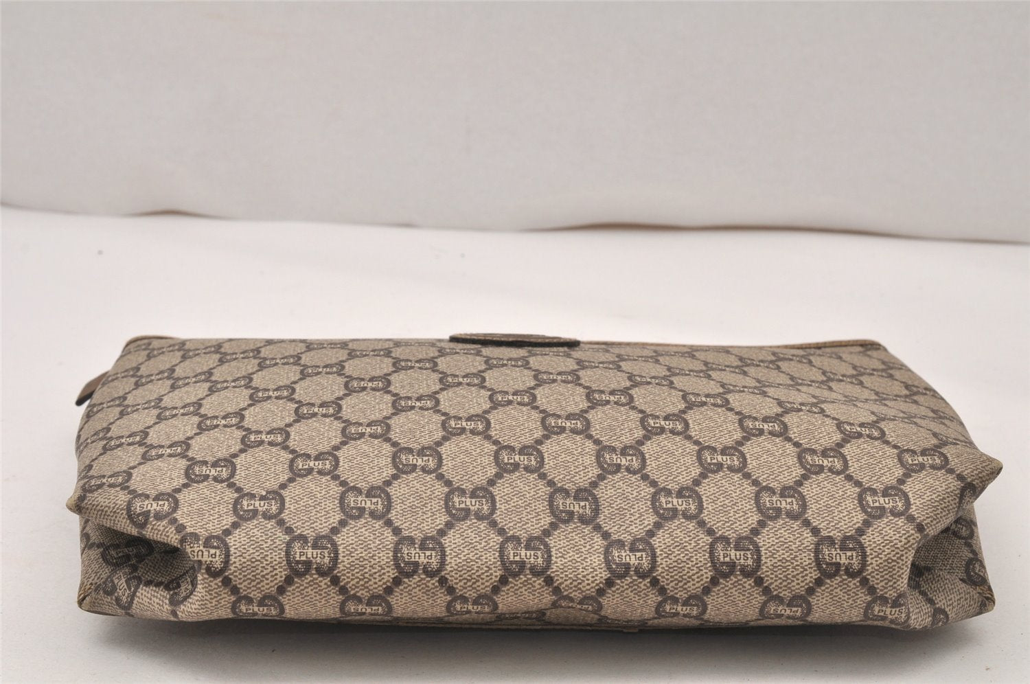 Authentic GUCCI Vintage GG Plus Clutch Hand Bag Purse PVC Leather Brown 5660K