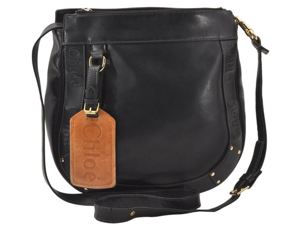 Authentic Chloe Eden Vintage Shoulder Cross Body Bag Purse Leather Black 5661K