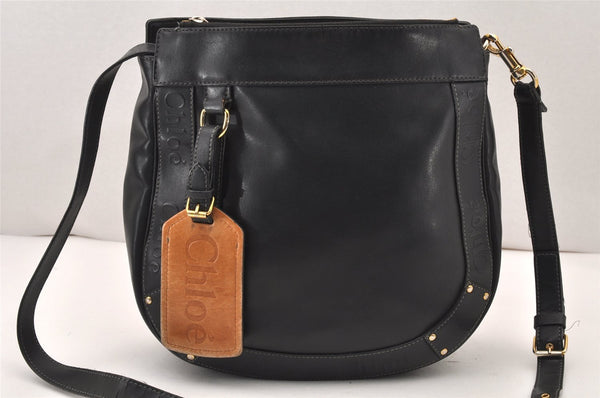 Authentic Chloe Eden Vintage Shoulder Cross Body Bag Purse Leather Black 5661K