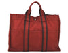 Authentic HERMES Vintage Fourre Tout MM Hand Tote Bag Canvas Red 5662K