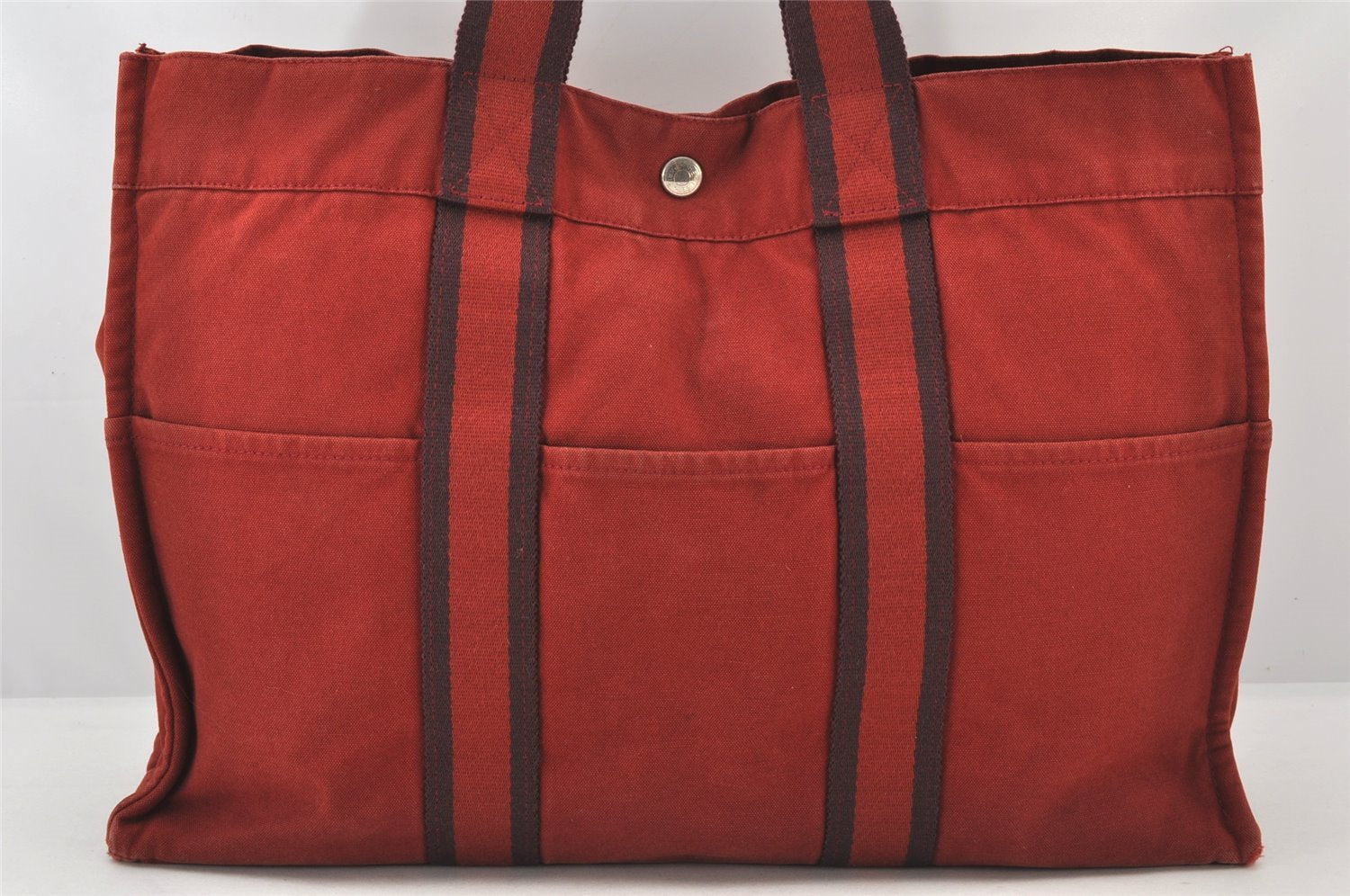 Authentic HERMES Vintage Fourre Tout MM Hand Tote Bag Canvas Red 5662K