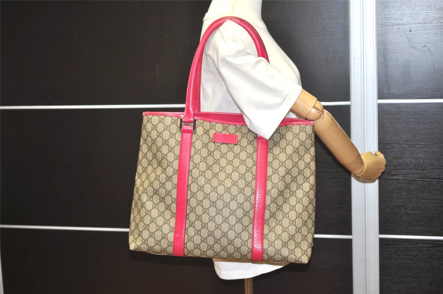 Authentic GUCCI Vintage Shoulder Tote Bag GG PVC Leather 114288 Brown 5664I