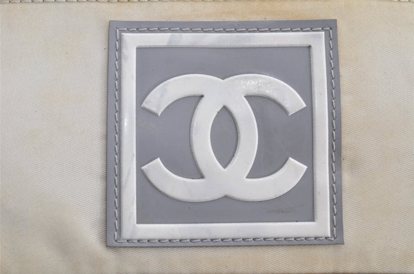 Authentic CHANEL Sports Line Nylon Leather CC Logo Backpack White Gray 5665J