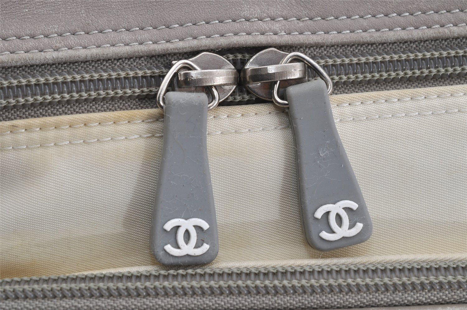 Authentic CHANEL Sports Line Nylon Leather CC Logo Backpack White Gray 5665J