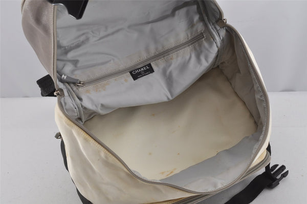 Authentic CHANEL Sports Line Nylon Leather CC Logo Backpack White Gray 5665J