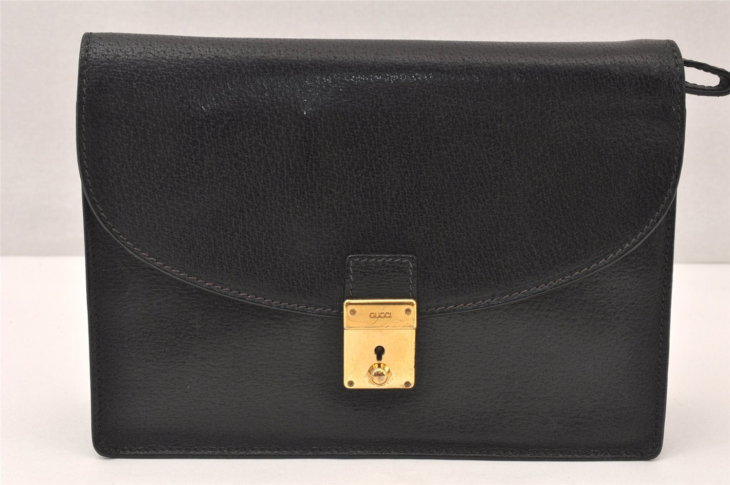 Authentic GUCCI Vintage Clutch Hand Bag Purse Leather Black 5665K