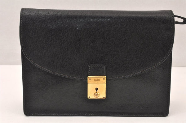 Authentic GUCCI Vintage Clutch Hand Bag Purse Leather Black 5665K