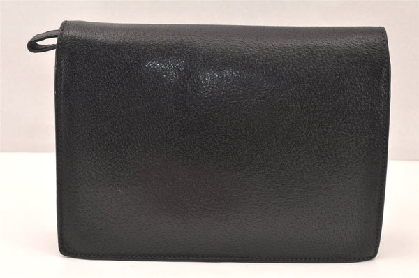 Authentic GUCCI Vintage Clutch Hand Bag Purse Leather Black 5665K