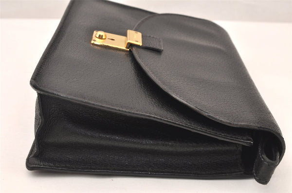 Authentic GUCCI Vintage Clutch Hand Bag Purse Leather Black 5665K