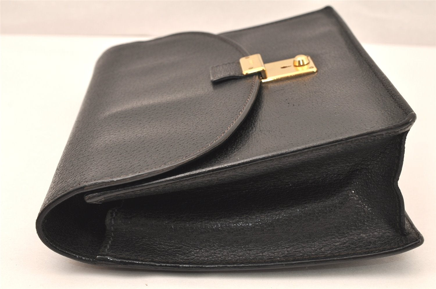 Authentic GUCCI Vintage Clutch Hand Bag Purse Leather Black 5665K
