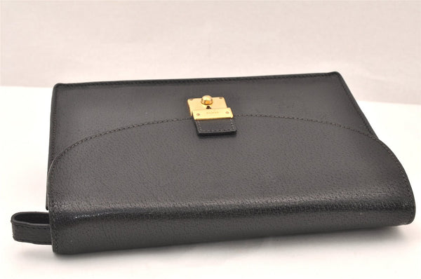 Authentic GUCCI Vintage Clutch Hand Bag Purse Leather Black 5665K