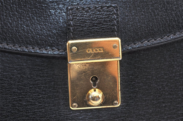 Authentic GUCCI Vintage Clutch Hand Bag Purse Leather Black 5665K