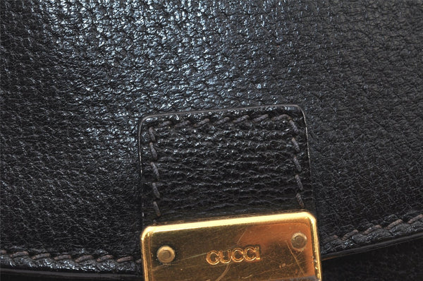 Authentic GUCCI Vintage Clutch Hand Bag Purse Leather Black 5665K