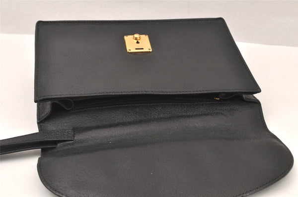 Authentic GUCCI Vintage Clutch Hand Bag Purse Leather Black 5665K