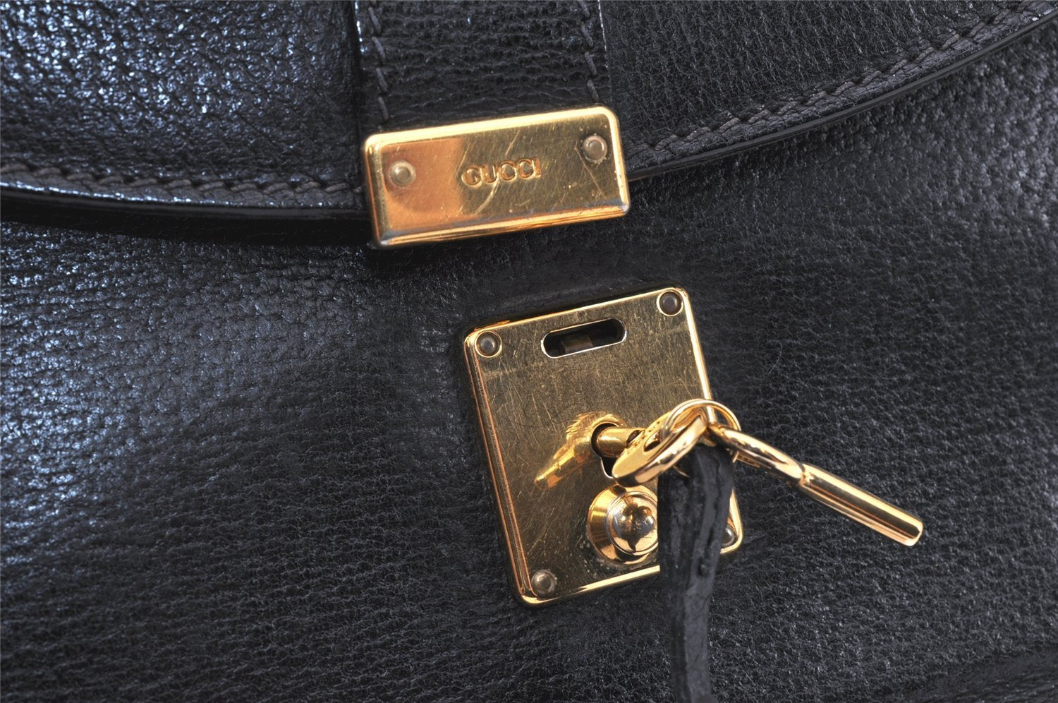 Authentic GUCCI Vintage Clutch Hand Bag Purse Leather Black 5665K