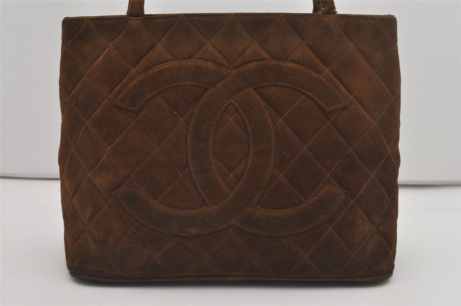 Authentic CHANEL Suede Medallion CoCo Mark Shoulder Tote Bag Brown 5666I