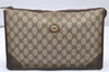 Authentic GUCCI Vintage Clutch Hand Bag Purse GG PVC Leather Brown 5668K