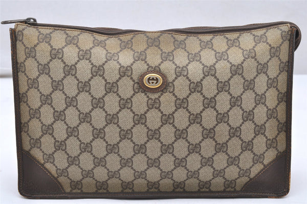Authentic GUCCI Vintage Clutch Hand Bag Purse GG PVC Leather Brown 5668K