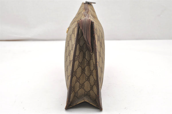 Authentic GUCCI Vintage Clutch Hand Bag Purse GG PVC Leather Brown 5668K