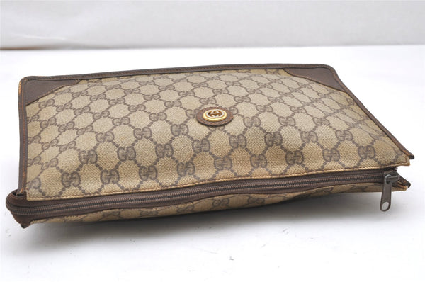 Authentic GUCCI Vintage Clutch Hand Bag Purse GG PVC Leather Brown 5668K
