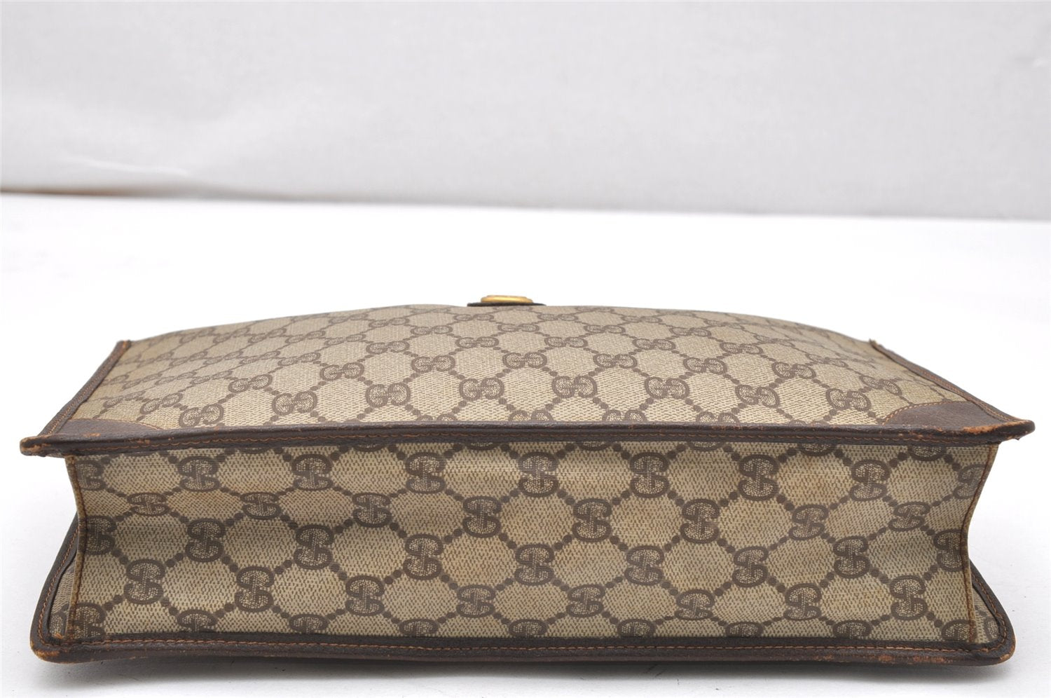 Authentic GUCCI Vintage Clutch Hand Bag Purse GG PVC Leather Brown 5668K