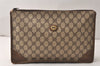 Authentic GUCCI Vintage Clutch Hand Bag Purse GG PVC Leather Brown 5669K
