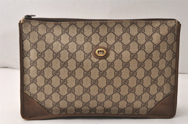 Authentic GUCCI Vintage Clutch Hand Bag Purse GG PVC Leather Brown 5669K