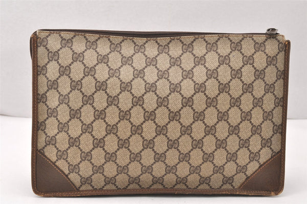 Authentic GUCCI Vintage Clutch Hand Bag Purse GG PVC Leather Brown 5669K