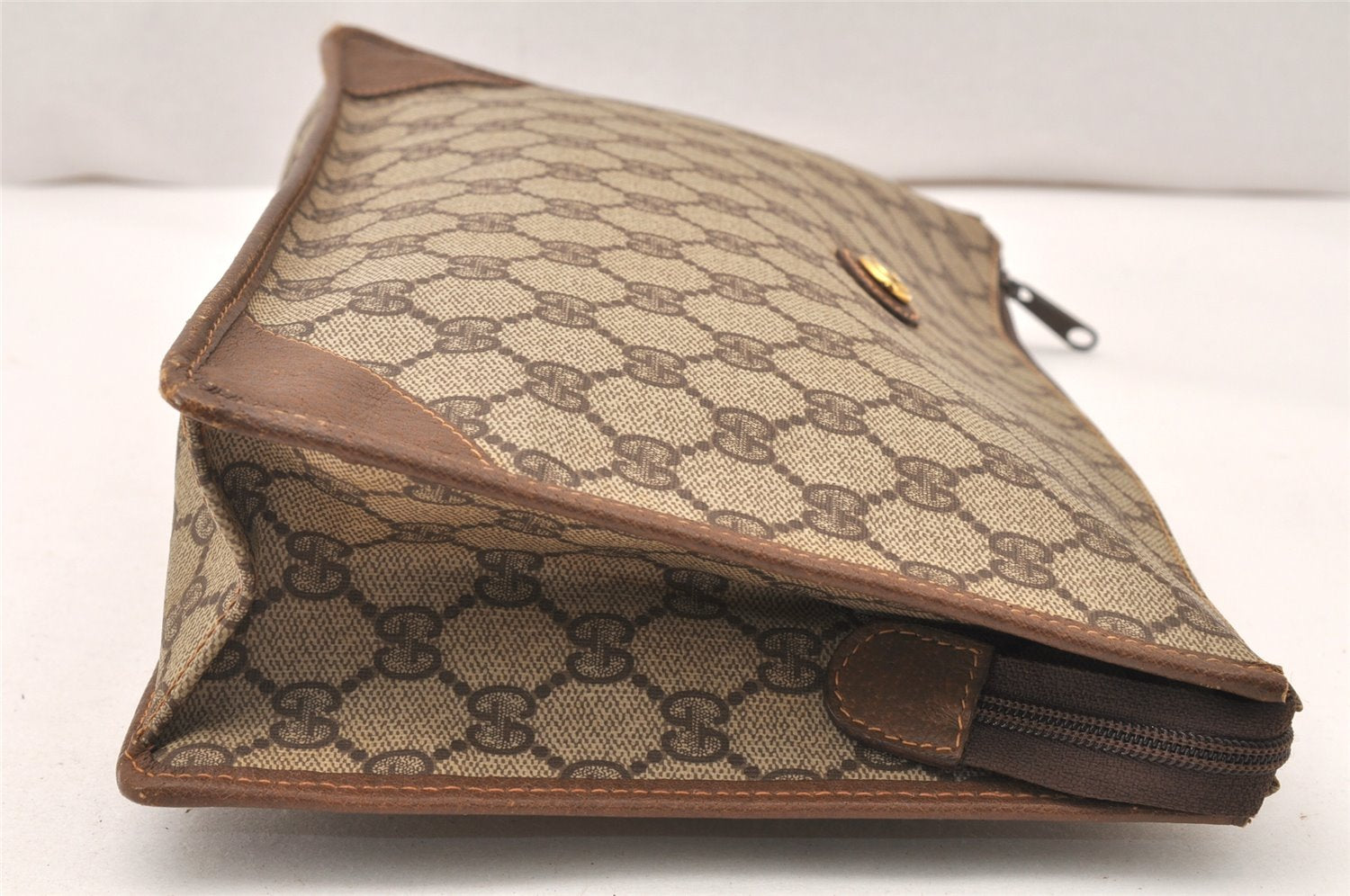 Authentic GUCCI Vintage Clutch Hand Bag Purse GG PVC Leather Brown 5669K