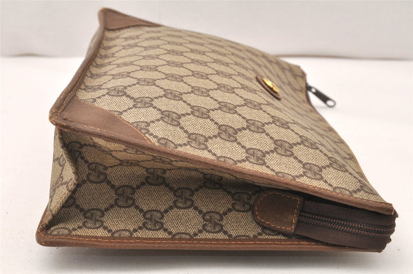 Authentic GUCCI Vintage Clutch Hand Bag Purse GG PVC Leather Brown 5669K