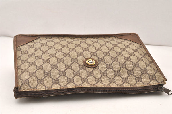 Authentic GUCCI Vintage Clutch Hand Bag Purse GG PVC Leather Brown 5669K