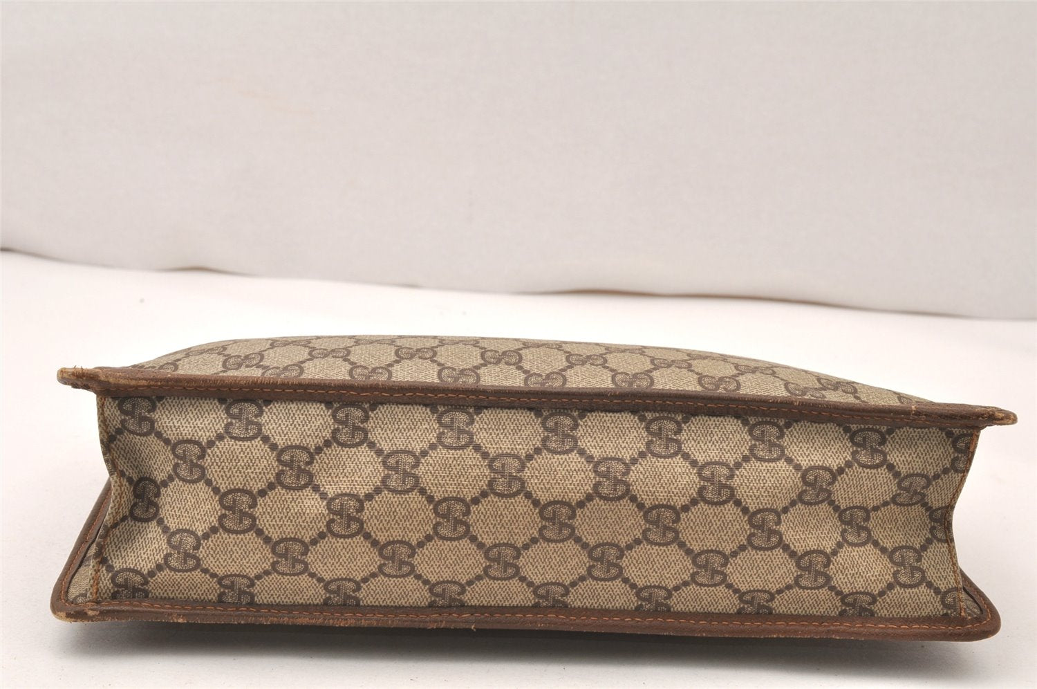 Authentic GUCCI Vintage Clutch Hand Bag Purse GG PVC Leather Brown 5669K