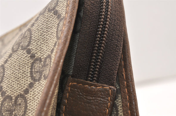 Authentic GUCCI Vintage Clutch Hand Bag Purse GG PVC Leather Brown 5669K