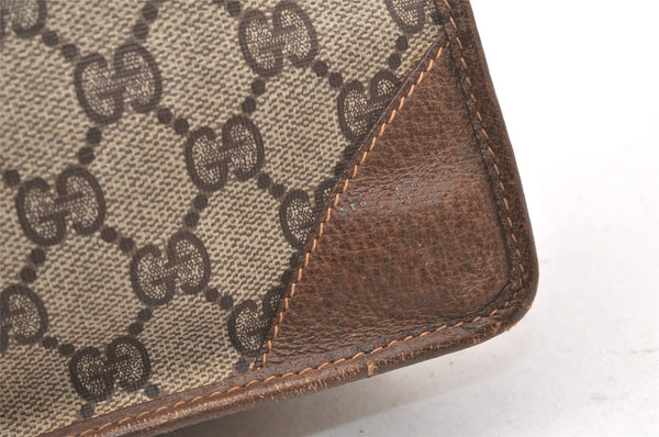 Authentic GUCCI Vintage Clutch Hand Bag Purse GG PVC Leather Brown 5669K