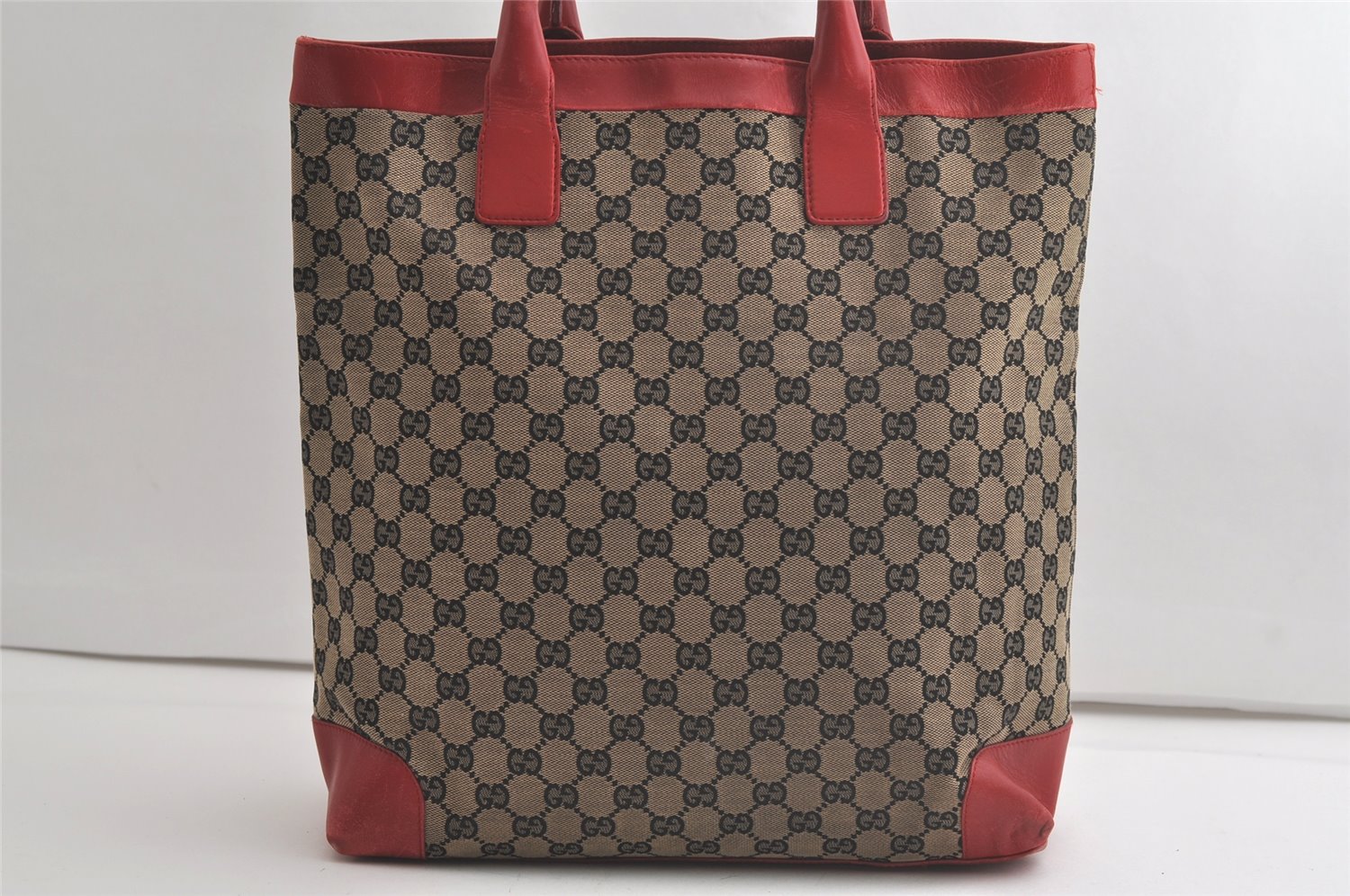 Authentic GUCCI Shoulder Tote Bag GG Canvas Leather 0021121 Black Beige 5670K