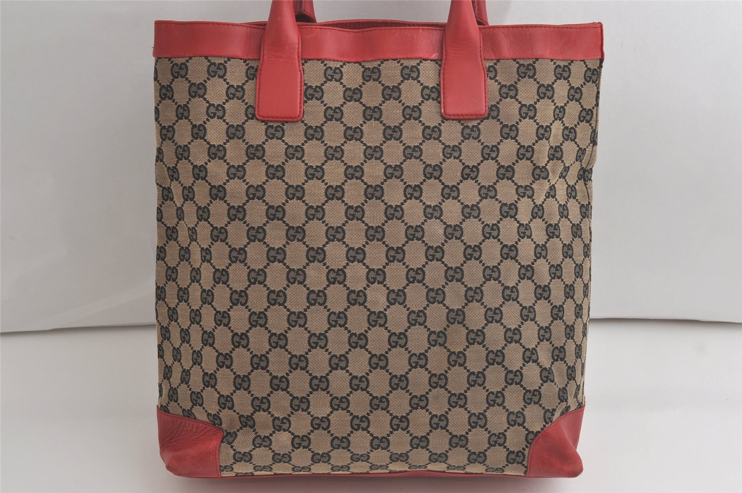 Authentic GUCCI Shoulder Tote Bag GG Canvas Leather 0021121 Black Beige 5670K