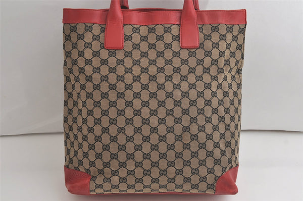 Authentic GUCCI Shoulder Tote Bag GG Canvas Leather 0021121 Black Beige 5670K