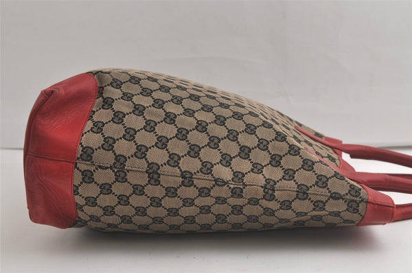 Authentic GUCCI Shoulder Tote Bag GG Canvas Leather 0021121 Black Beige 5670K